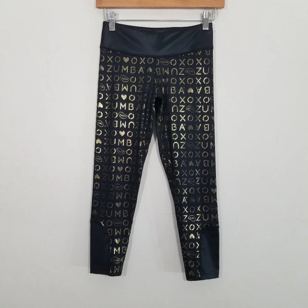 Zumba Fitness Crop Legging Black/Gold Size XS